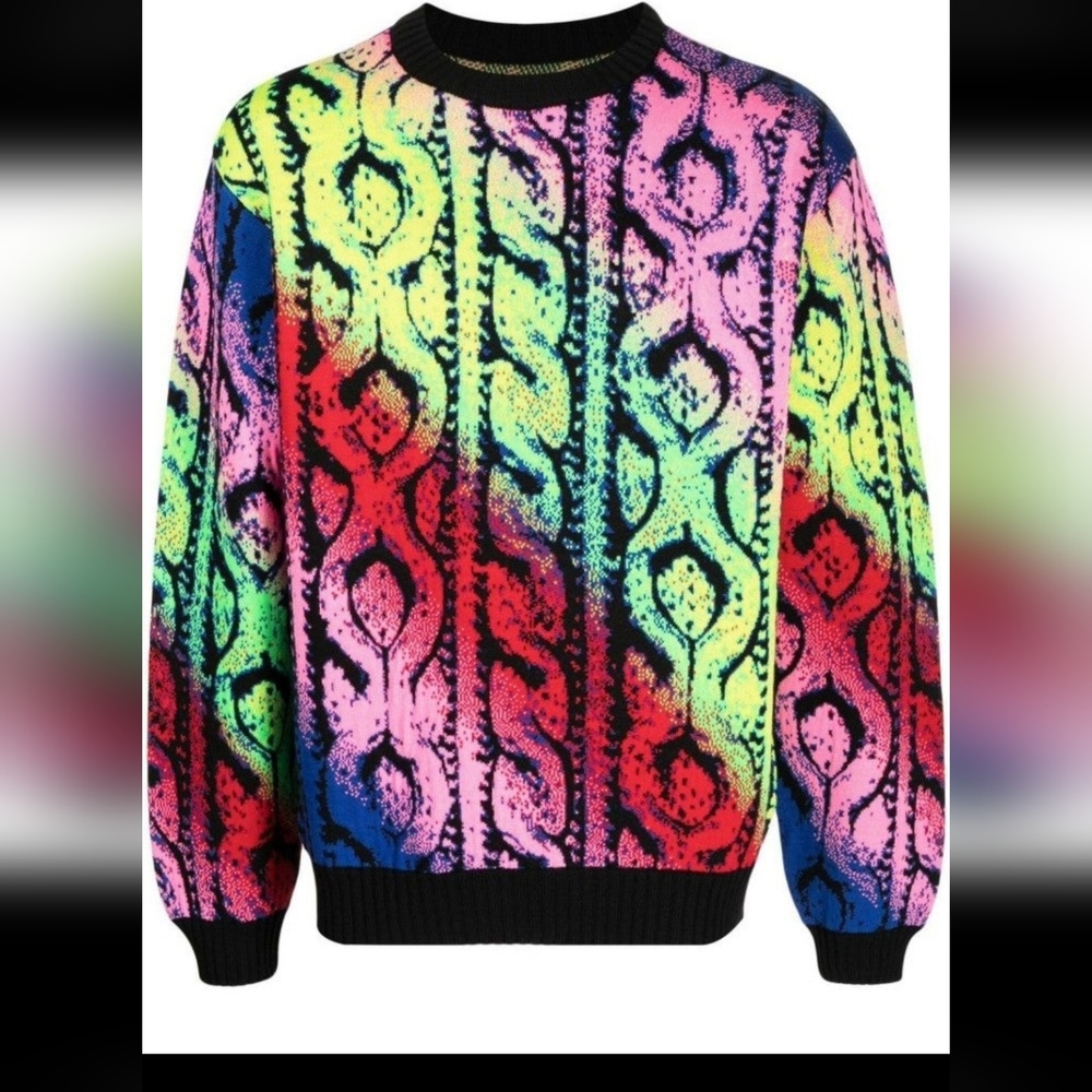 AGR Jacquard Cable Knit Wool Sweater Gradient Multicolor